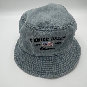 Newhattan Venice Beach California Denim Bucket Hat S/M Blue Patriotic USA